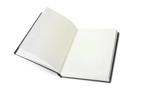 Empty Opened Notebook closeup on white background. Stock Photos