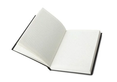 Empty Opened Notebook closeup on white background. Stock Photos