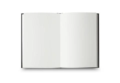 Empty Opened Notebook closeup on white background. Stock Photos