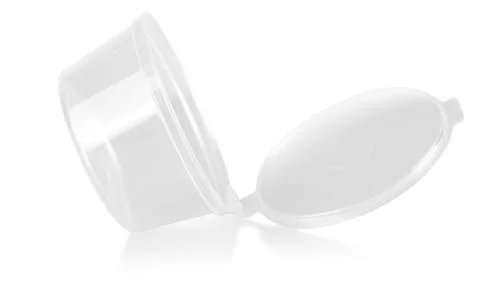 Empty opened plastic container isolated on white background Stock Photos