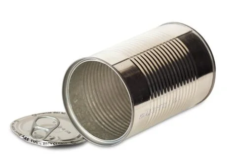 Empty opened tin can Stock Photos