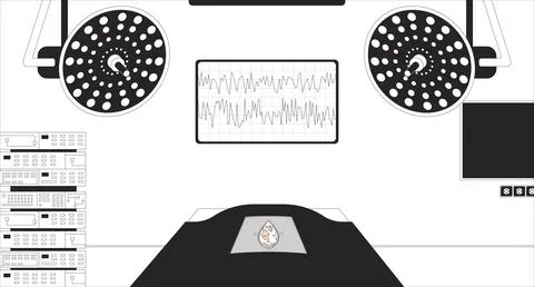 Empty operating theater black and white line illustration Stock Illustration