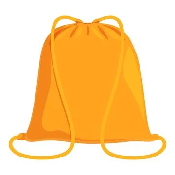 Empty orange backpack with yellow drawstrings isolated on white background Illustrazione stock