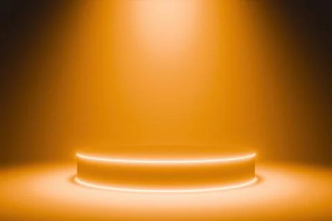 Empty orange illuminated studio podium stage background for product display Stock Illustration