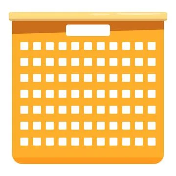 Empty orange plastic laundry basket with wooden lid and label Stock Illustration