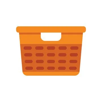 Empty orange plastic laundry basket with handle isolated on white background Illustration