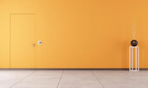 Empty orange room with door Stock Illustration