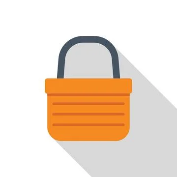 Empty orange shopping basket with handle and long shadow Illustration