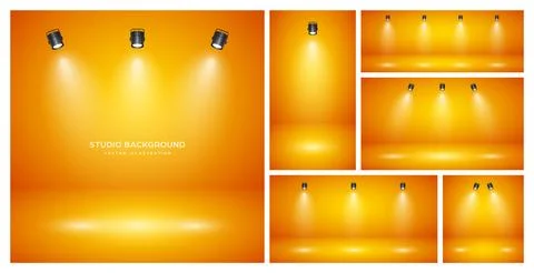 Empty orange studio abstract backgrounds with spotlights. Product showcase Stock Illustration