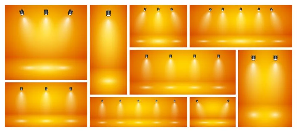Empty orange studio abstract backgrounds with spotlights. Product showcase Stock Illustration