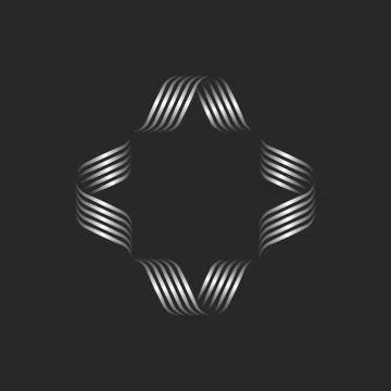 Empty ornamental square frame mockup from metal wavy shape ribbons, blank cop Stock Illustration