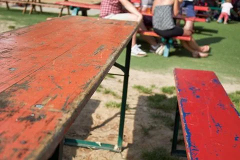 Empty orphaned old beer table Stock Photos