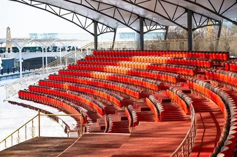 Empty Outdoor Auditorium Rows in Winter Setting. Stock Photos