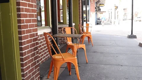 Empty outdoor cafe during pandemic - Ybor City, Florida 8-28-2020 Video stock 138750662