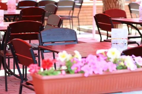 Empty outdoor cafe Stock Photos