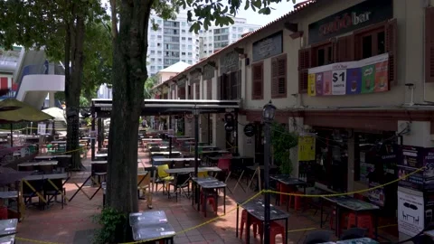 Empty outdoor cafes and bars, Selegie road , downtown Singapore Stock Footage 146377653