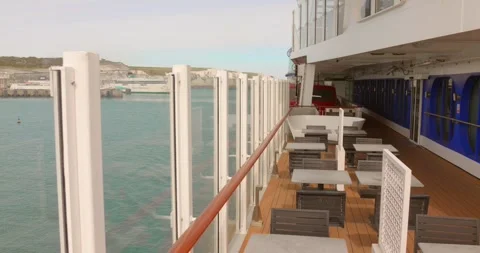 Empty Outdoor Deck Seating On Cross-Channel Ferry Leaving Dover England Stock Footage 338991808