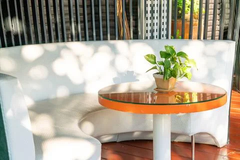 Empty outdoor patio deck and chair Stock Photos