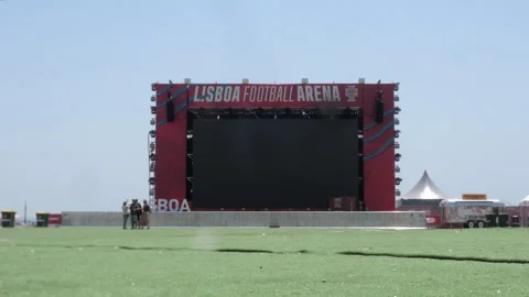 Empty Outdoor Stadium Screen at Lisboa Football Arena Fan Zone World Cup 스톡 동영상 339412873