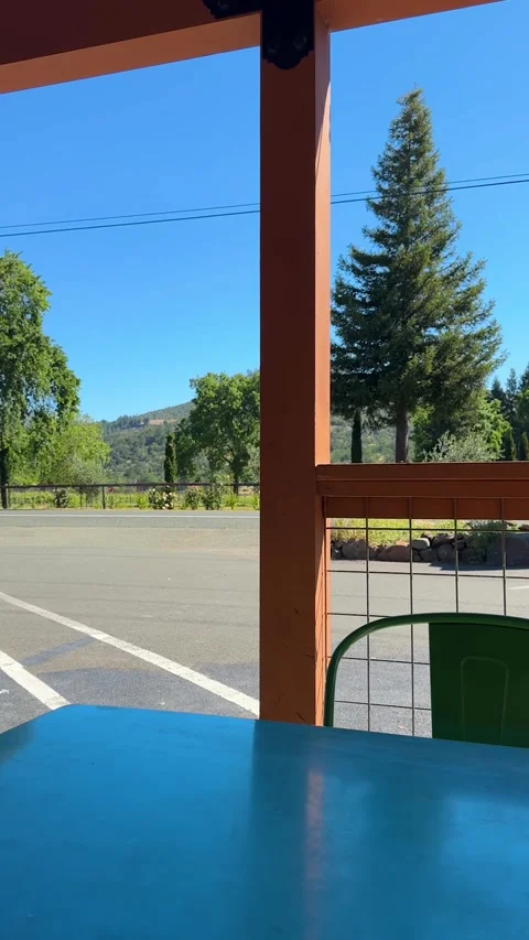 Empty Outdoor Table Overlooking Scenic Hills Stock Footage 313961245