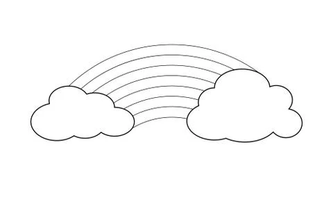 Empty outline of clouds and rainbows for coloring books. Isolated on a white Stock Illustration