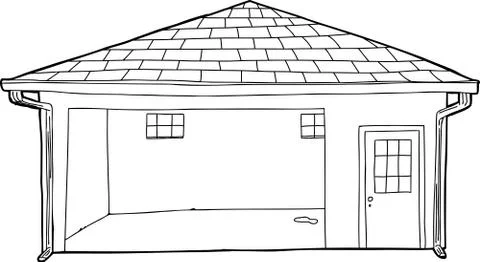 Empty Outlined Garage Cartoon Stock Illustration