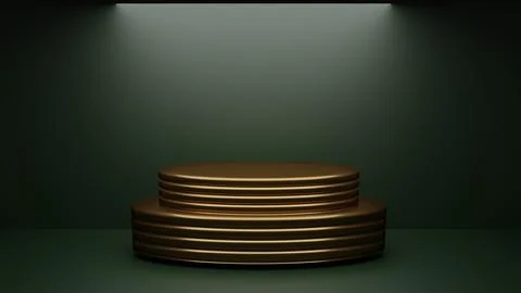 Empty oval double golden podium with on dark green background. Stand made of Stock Illustration
