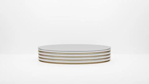 Empty oval silver podium with gold accents on a white background. Stand on a Stock Illustration