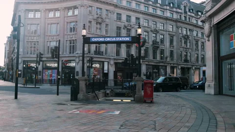 Empty Oxford Circus underground station entrance during lockdown Video stock 131067255