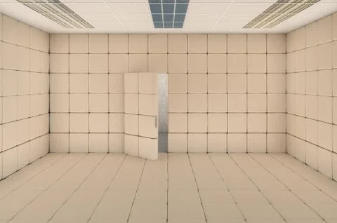 Empty padded cell with opened door. 3D rendering Stock Illustration