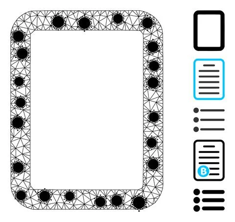 Empty Page Wireframe Mesh Icon with Pathogen Nodes Illustrazione stock