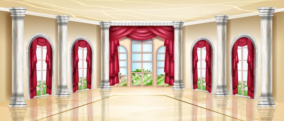 Empty palace interior, luxury vector ballroom, royal wedding banquet hall Stock Illustration