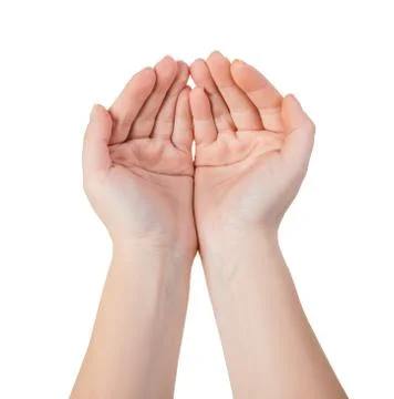 Empty palms, hands in holding position Stock Photos