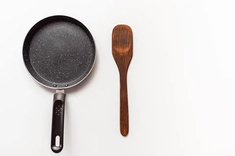 Empty pan and flipper used in frying for cooking,kitchenware Stock Photos
