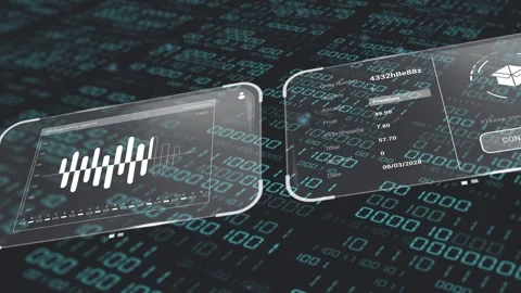 Empty panel drifting starting UI tiles sliding rotating showing charts and map Stock Footage 333494757