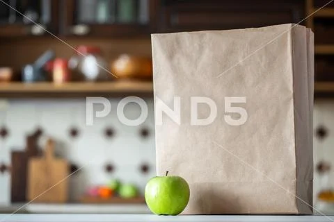 An empty paper bag on the kitchen table. Stock Photos