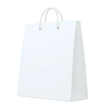 Empty paper bag on white background. Isolated on white background. 3d rendering. Illustrazione stock