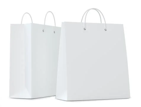 Empty paper bag on white background. Isolated on white background. 3d rendering. Illustrazione stock