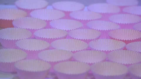 Empty Paper Baking Cases On White Kitchen Table Of A Restaurant Video stock 295477723