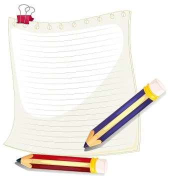 An empty paper with a clip and two pencils 스톡 일러스트