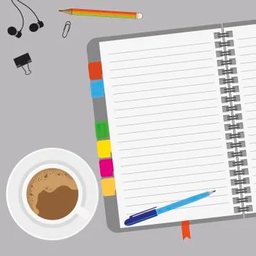 Empty paper with coffee and notes on desk Stock Illustration