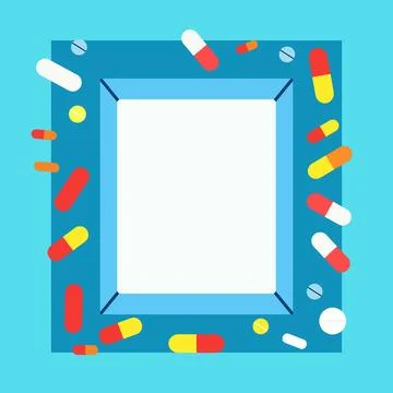 Empty Paper Frame Background with Drugs Medicine Capsule Pill Stock Illustration