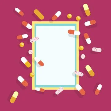 Empty Paper Frame Background with Drugs Medicine Capsule Pill Stock Illustration