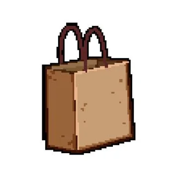 Empty paper lunch bag pixel art vector illustration Stock Illustration