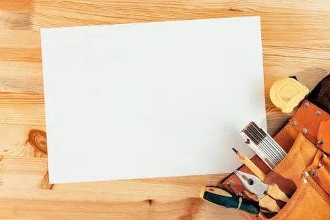 Empty paper as mock up copy space on woodwork desk Stock Photos