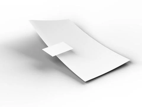 Empty paper sheet in A4 format with bussines card. 3d illustration Stock Photos
