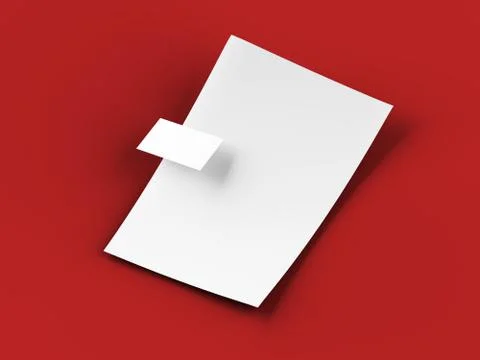 Empty paper sheet in A4 format with bussines card. 3d illustration Stock Photos