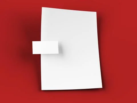 Empty paper sheet in A4 format with bussines card. 3d illustration Stock Photos