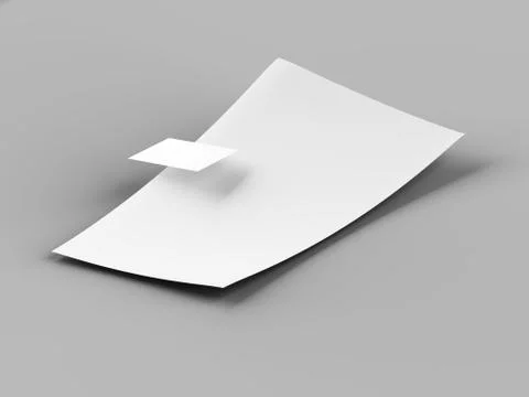 Empty paper sheet in A4 format with bussines card. 3d illustration Stock Photos