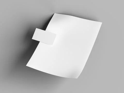 Empty paper sheet in A4 format with bussines card. 3d illustration Stock Photos